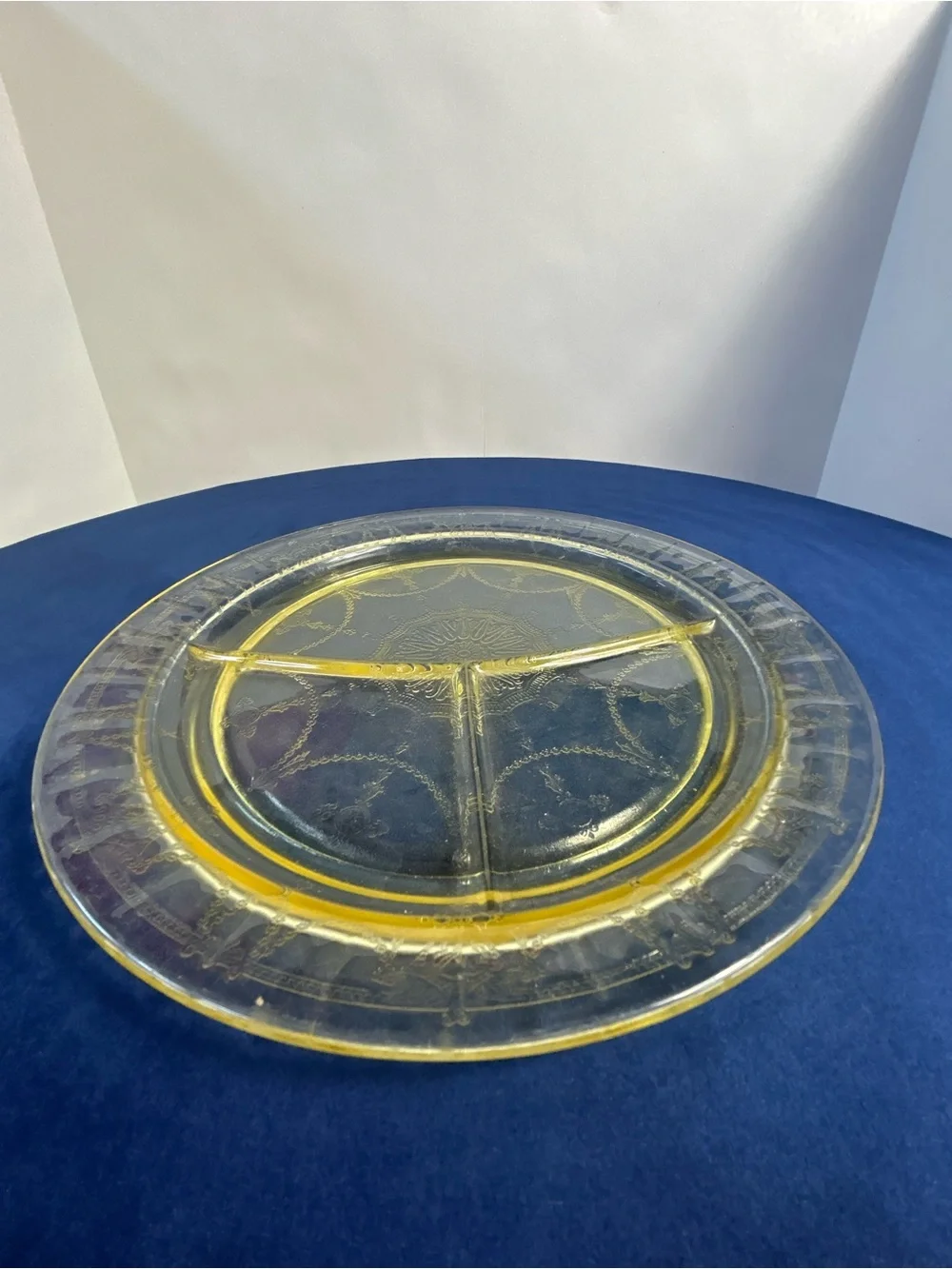 Clear Glass Divided Serving Plate - Yellow Tint